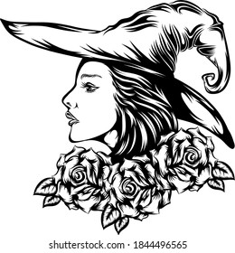 The beautiful woman using the witcher hat in the flower crown