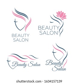 Beautiful woman vector logo template for hair salon, beauty salon, cosmetic procedures, spa center. Beauty logo for hair salon