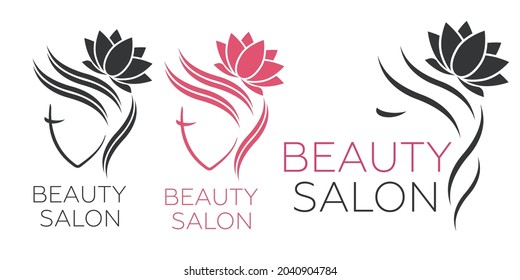 Beautiful woman vector logo template for hair salon, beauty salon, cosmetic procedures, spa center. vector logo template for hair salon