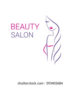 Beautiful woman vector logo template for hair or  beauty salon, cosmetic procedures, spa center. Fashion model.