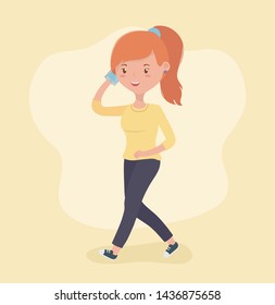 beautiful woman walking using smartphone