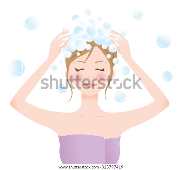 Beautiful Woman Washing Her Hair Shampoo Stock Vector (Royalty Free ...