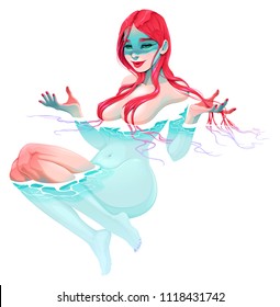 Beautiful woman in the water. Vector isolated illustration