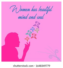 Beautiful woman.  Watercolor pink background.