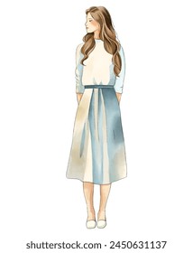 Beautiful woman in a watercolor style. Young pretty girl watercolor sketch. Vector illustration
