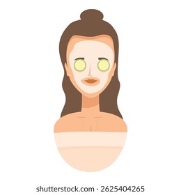 Beautiful woman is wearing a cosmetic face mask with cucumber slices on her eyes and relaxing