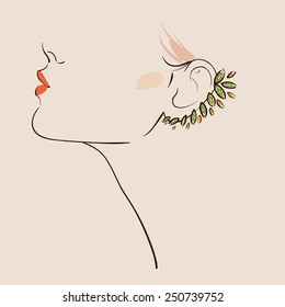 Beautiful woman wearing earrings. Vector illustration eps 10