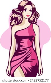 A Beautiful Woman Wearing Elegant Dress Illustration captures the epitome of grace and sophistication