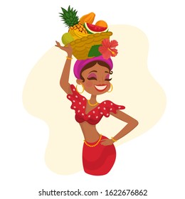 Beautiful Woman Is Wearing A Fruit Hat On Her Head