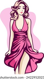 A Beautiful Woman Wearing Gown Illustration is a stunning portrayal of feminine grace and timeless elegance