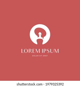 Beautiful woman wearing a hat close up object negative space on the circle logo icon sign symbol design concept. Vector illustration