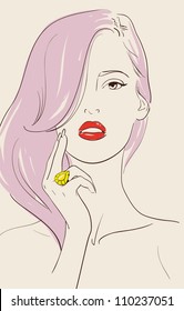 beautiful woman wearing jewelry ring vector illustration eps 10
