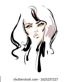 Beautiful woman wearing makeup vector drawing sketch. Fashion illustration.