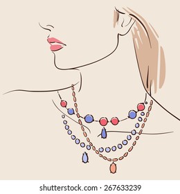Beautiful woman wearing a necklace. Vector illustration eps 10