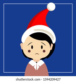 the beautiful woman wearing the Santa Claus hat was sad