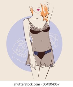 Beautiful woman wearing sexy lingerie. Vector illustration eps 10