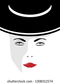 A beautiful woman wearing a stylish hat is featured in a minimalist fashion and beauty illustration.