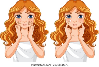 Beautiful woman wearing towel applying cream illustration