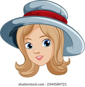 A beautiful woman wearing a vintage hat in a vector cartoon illustration style