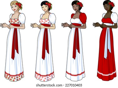 Beautiful woman in wedding gown with slavic style elements set of 4 races and design options