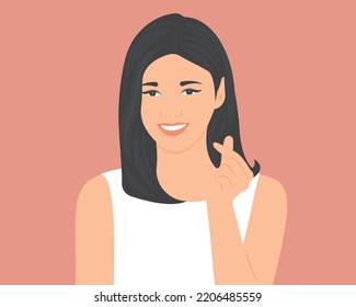 A beautiful woman who looks at the world with optimism Happy to spend my life in my heart full of love. Vector illustration.