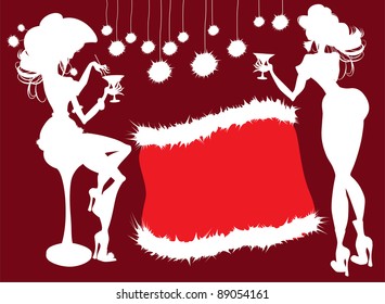 a beautiful woman wishes all a Happy New Year and Merry Christmas (background vector postcard)