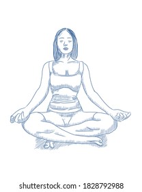 Beautiful woman with yoga pose. Hand drawn line art realistic vector illustration