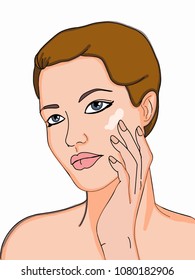 beautiful  womann  half body  illustration and cream her face