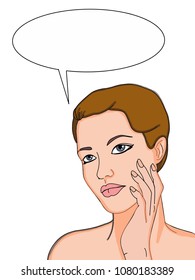 beautiful  womann  half body  illustration and speech bubble