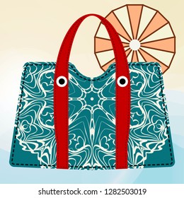 Beautiful woman's beach bags with mandala decoration. Vector illustration.
