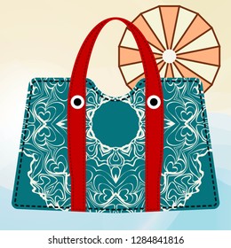 Beautiful woman's beach bags with mandala decoration. Vector illustration.