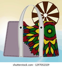 Beautiful woman's beach bags with mandala decoration. Vector illustration