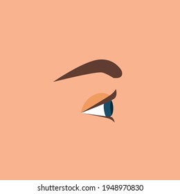 Beautiful woman's eye from side profile. isolated on skin background. Vector Illustration. Pretty eye and eyebrow of woman. looking front 