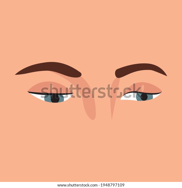Beautiful woman\'s eyes\
looking down or left side. isolated on skin background. Vector\
Illustration. Pretty glance of female eyes. Emotions expression\
with eyes.