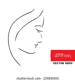 Beautiful woman's face graceful lines on white background. Beauty Icon logo template for Beauty Industry, Hair Salon, Beauty Salon, Spa and Cosmetic product. Fashion silhouette woman. Vector 10 EPS.
