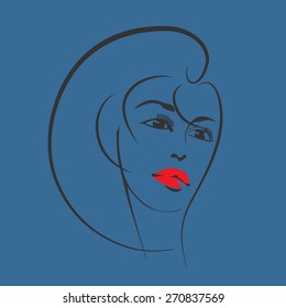 Beautiful woman's face. Ink drawing. Sketch.