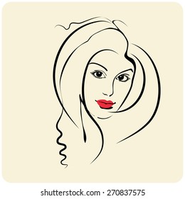 Beautiful woman's face. Ink drawing. Sketch.