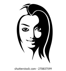 Beautiful woman's face. Ink drawing. Sketch.