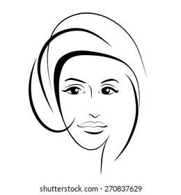 Beautiful woman's face. Ink drawing. Sketch.