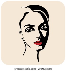 Beautiful woman's face. Ink drawing. Sketch.