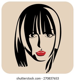 Beautiful woman's face. Ink drawing. Sketch.