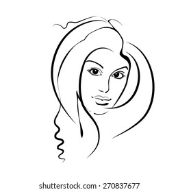 Beautiful woman's face. Ink drawing. Sketch.