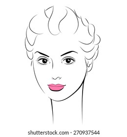 Beautiful woman's face. Ink drawing. Sketch.