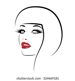 Beautiful woman's face. Ink drawing. 