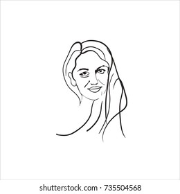 Beautiful woman's face. Ink drawing. Sketch.