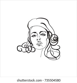 Beautiful woman's face. Ink drawing. Sketch.