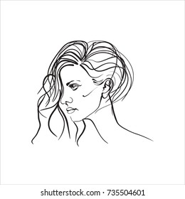 Beautiful woman's face. Ink drawing. Sketch.
