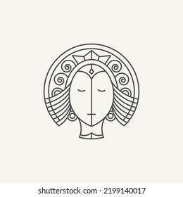 Beautiful Woman's Face Line Art Logo Design Template. - Vector.