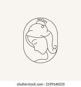 Beautiful Woman's Face Line Art Logo Design Template. - Vector.