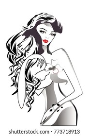 Beautiful woman's face in lines. Vector illustration.